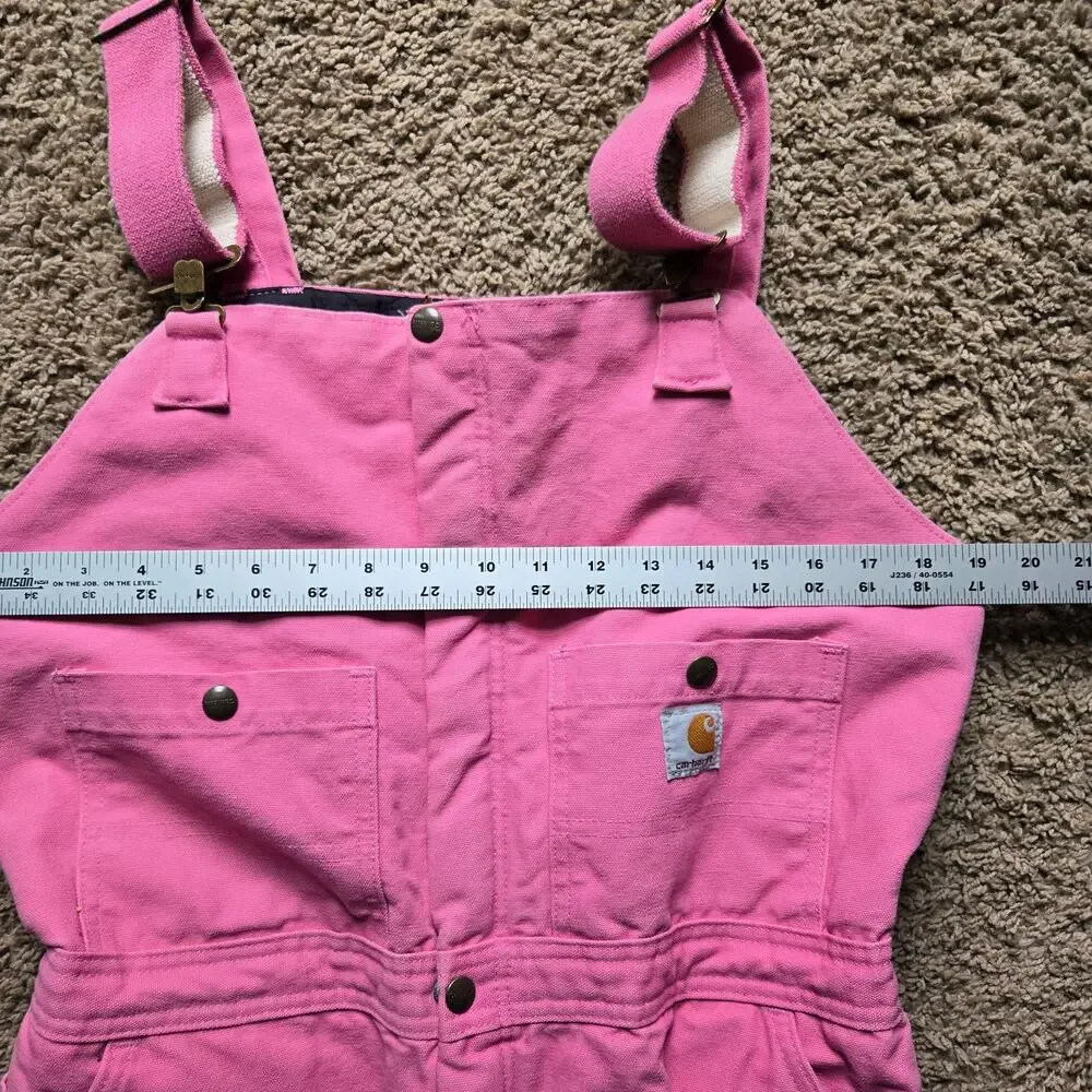 Carhartt Womens Pink Insulated Overalls Bib Utility Work Wear 8x32 - Picture 9 of 13